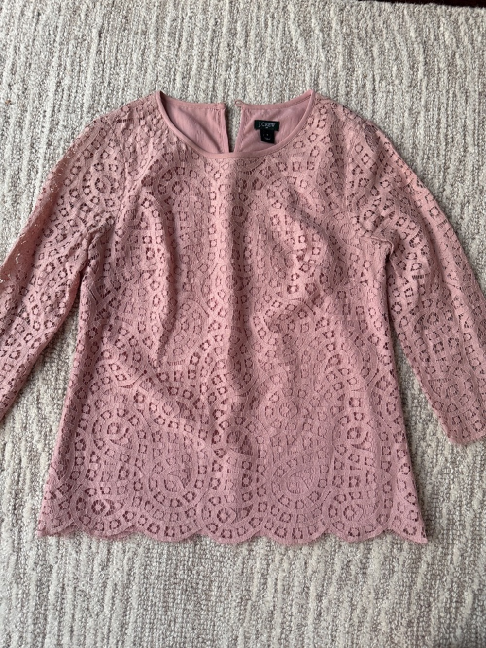 J. Crew Blush Pink Crochet Lace Long-Sleeve Blouse